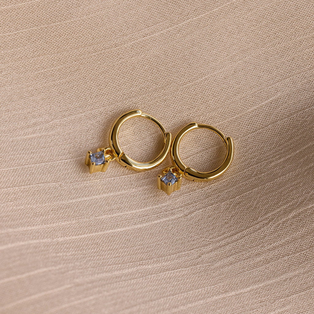 Blue Zircon Drop Huggies Silver 18K Gold Plated