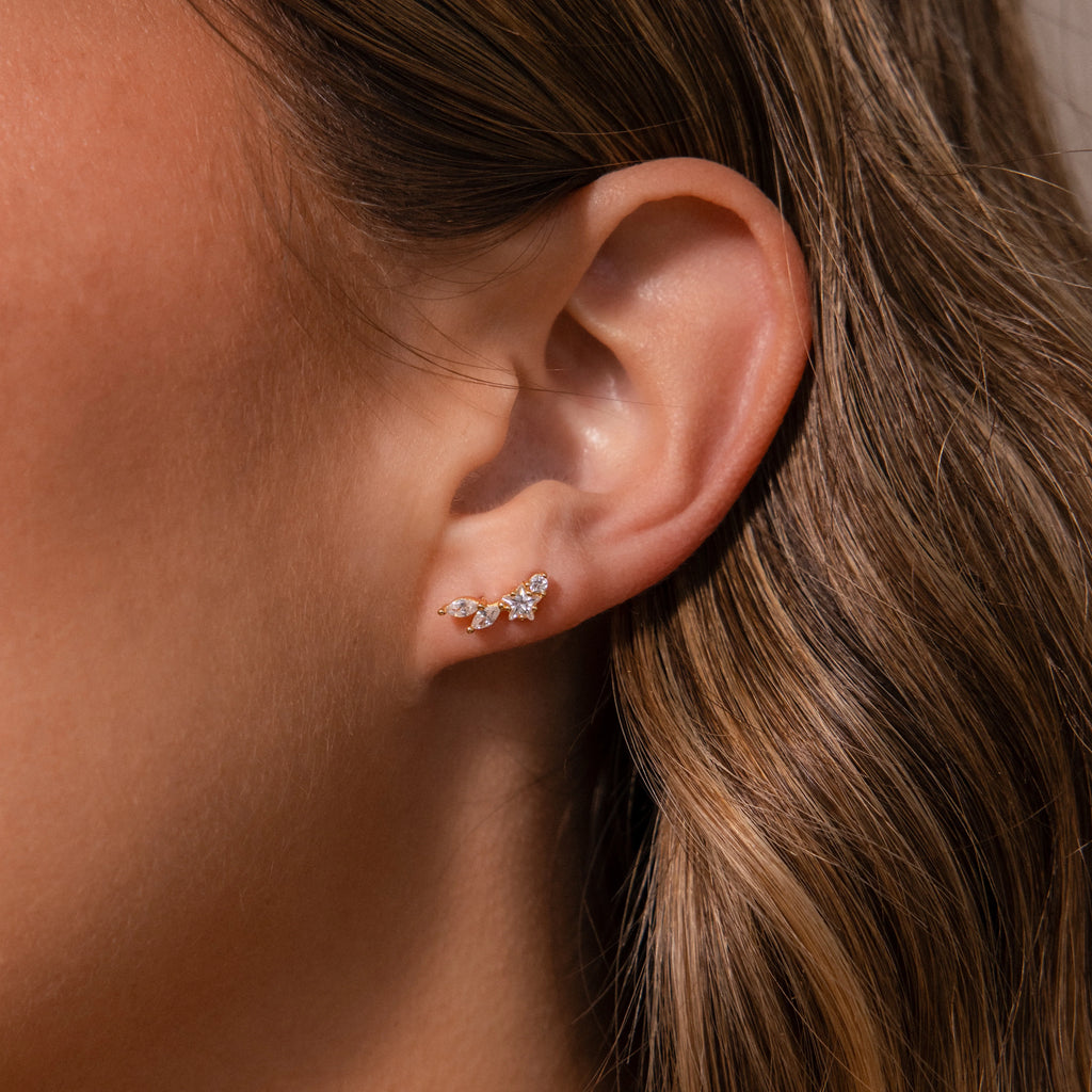 Diamond Starfall Flatback Climbers Silver 18K Gold Plated