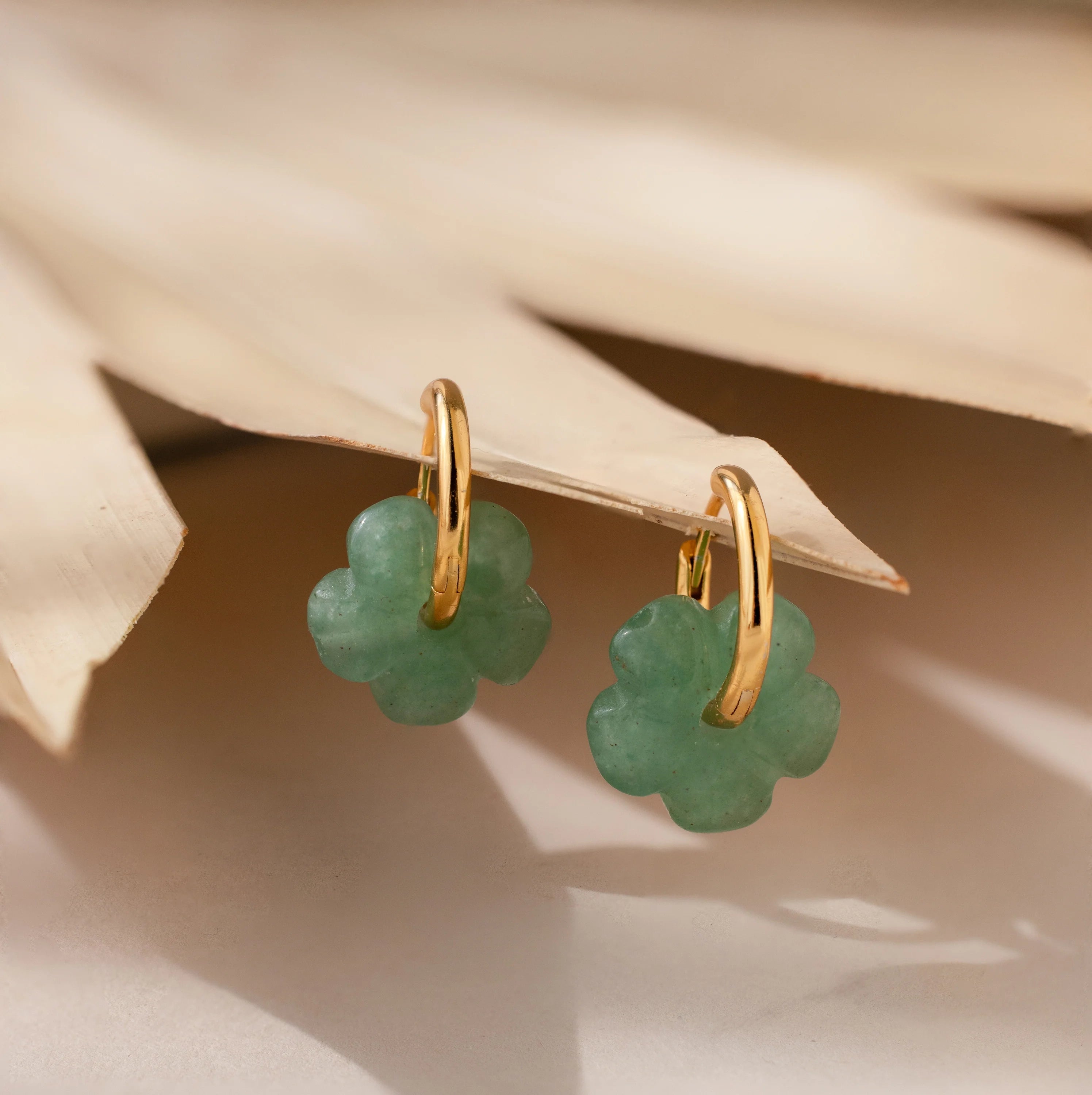 Jade Flower Hoops Silver 18K Gold Plated