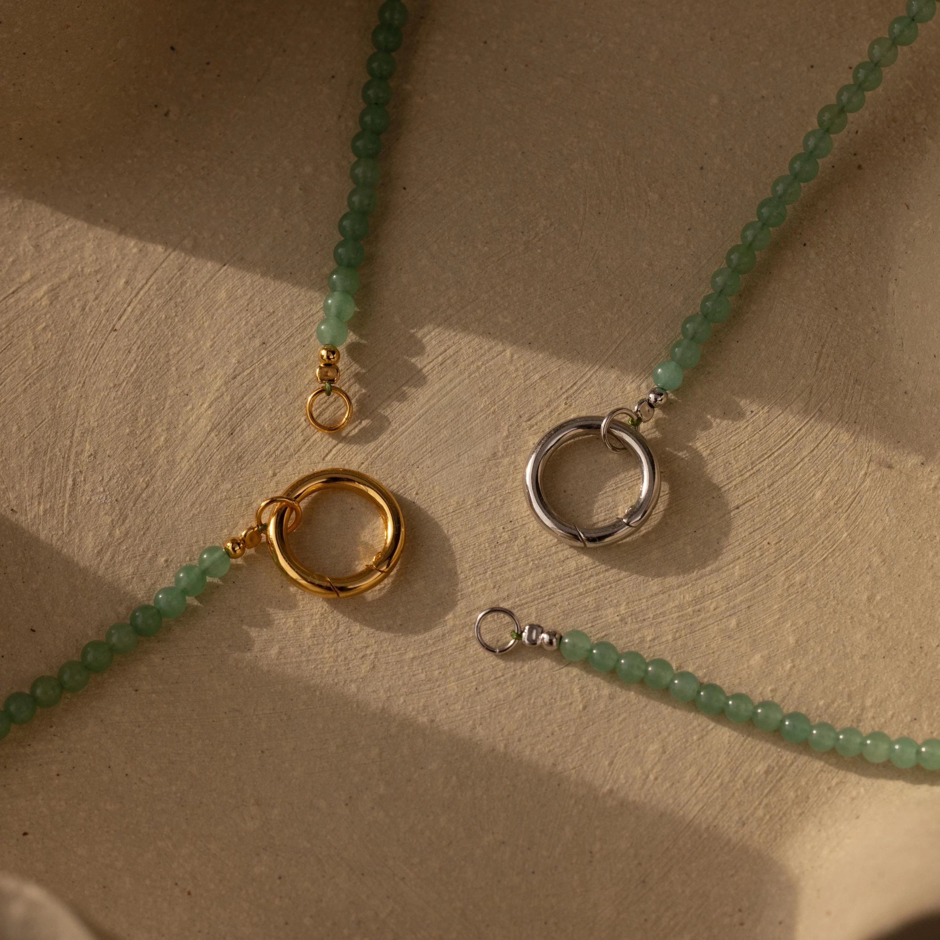 Beaded Jade Charm Necklace Silver 18K Gold Plated