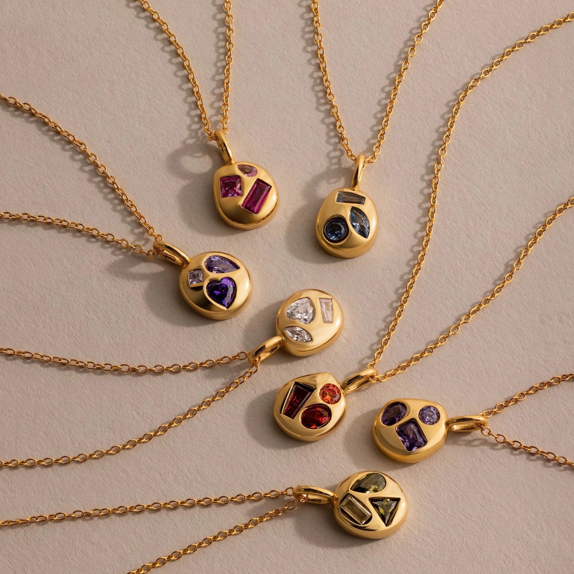 Mixed Diamond Capsule Necklace  Silver 18K Gold Plated