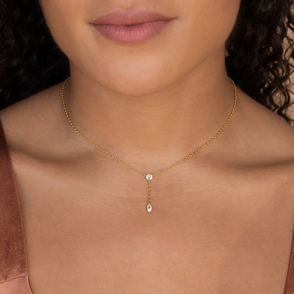 Diamond Lariat Necklace Silver 18K Gold Plated