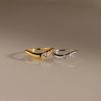 Diamond Mixed Metal Curve Ring Set Silver 18K Gold Plated