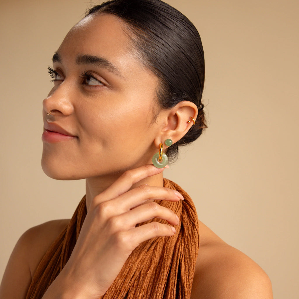 Jade Bead Studs Silver 18K Gold Plated