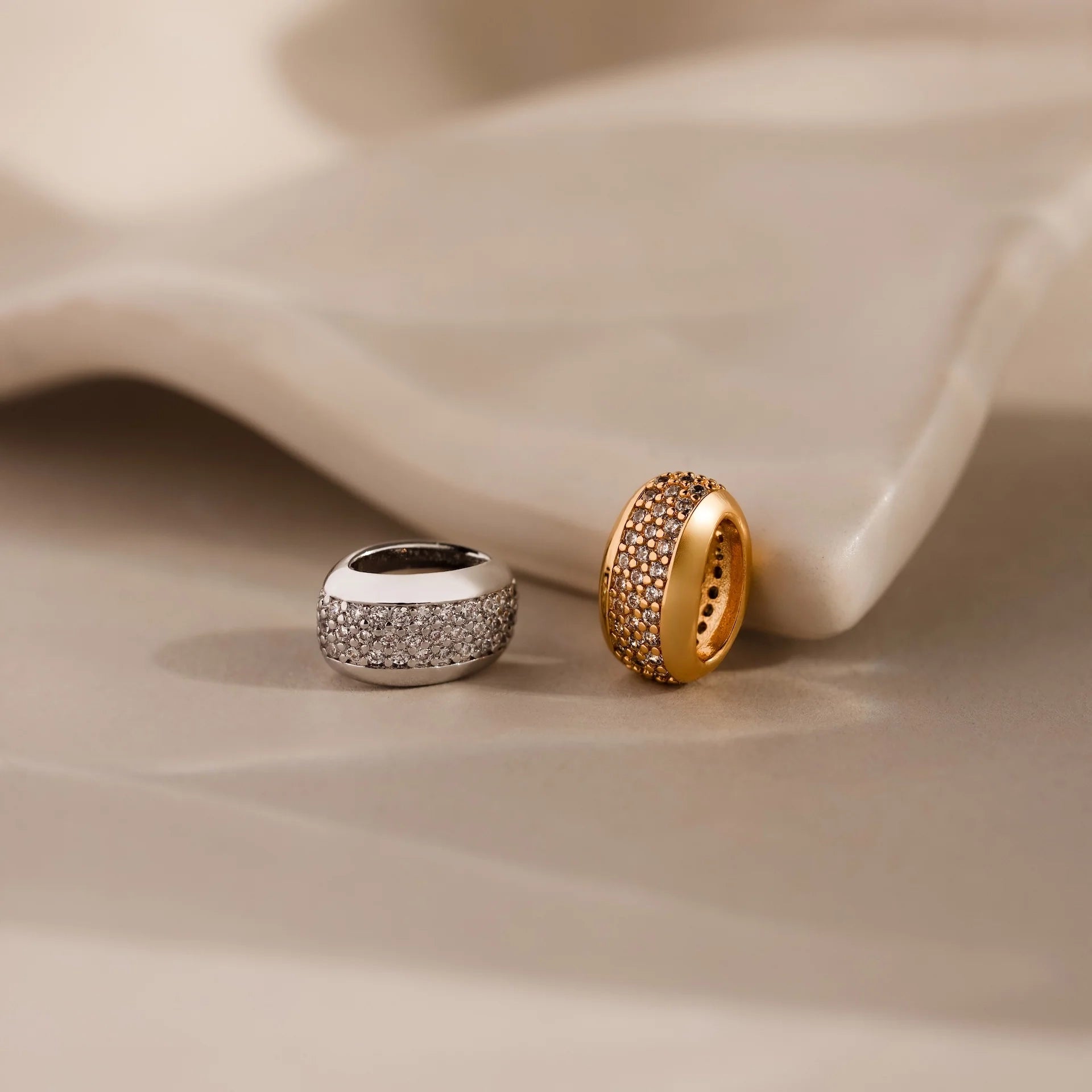 Diamonds Bold Pave Dome Spacer Charm Silver 18K Gold Plated