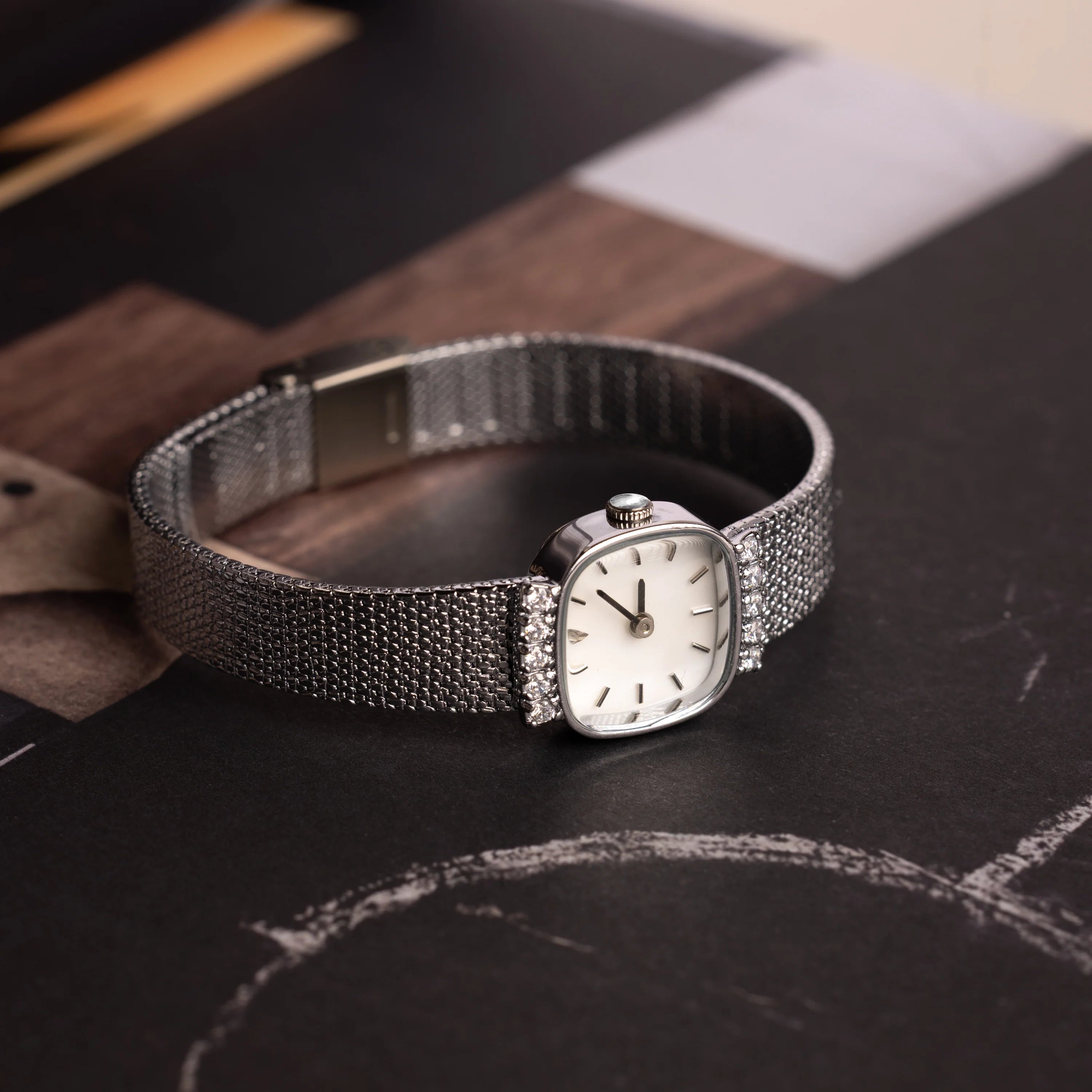 Luxe Square Timepiece Silver 18K Gold Plated