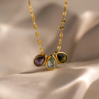 Multiple Teardrop Birthstone Necklace Silver 18K Gold Plated