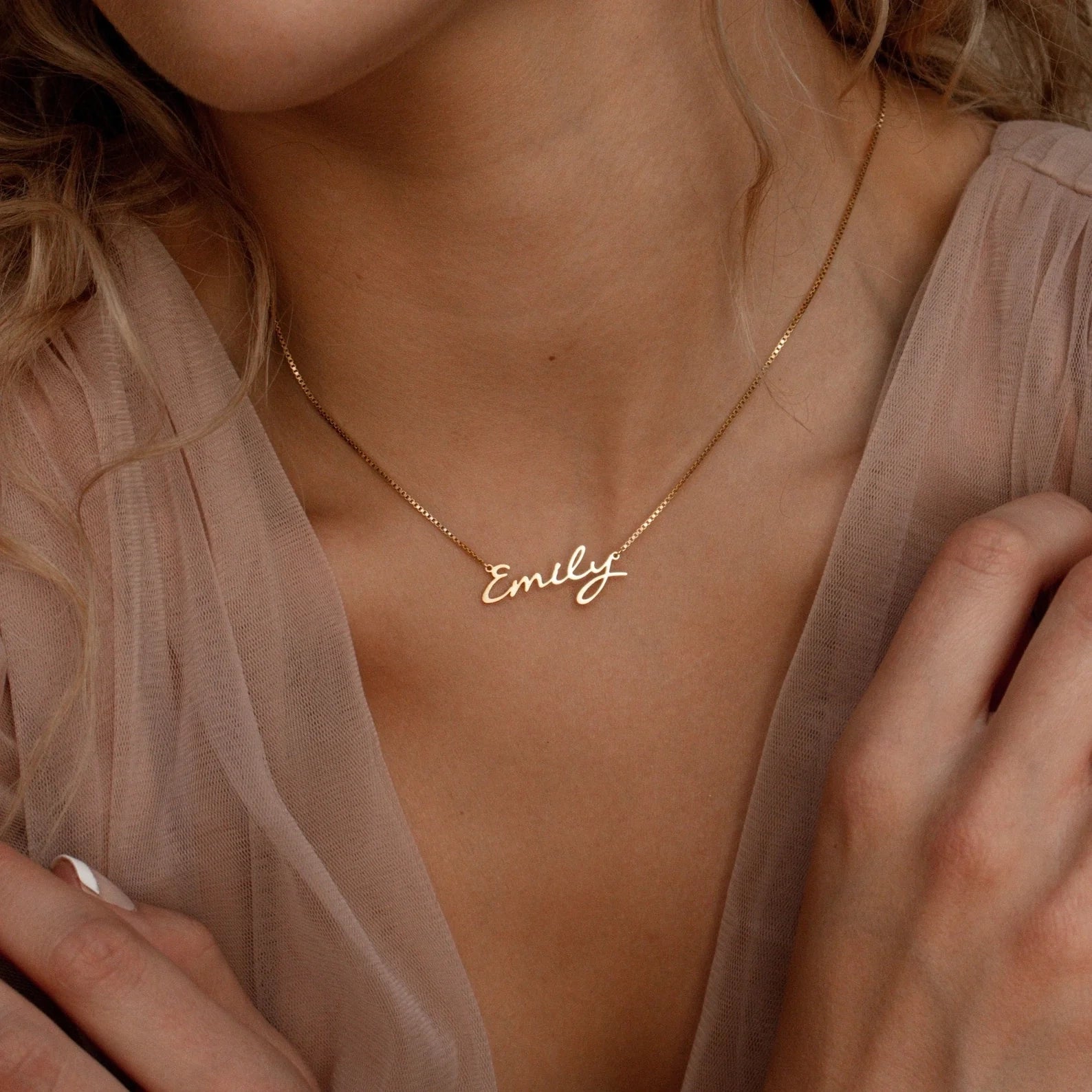 Callie Box Chain Name Necklace Silver 18K Gold Plated