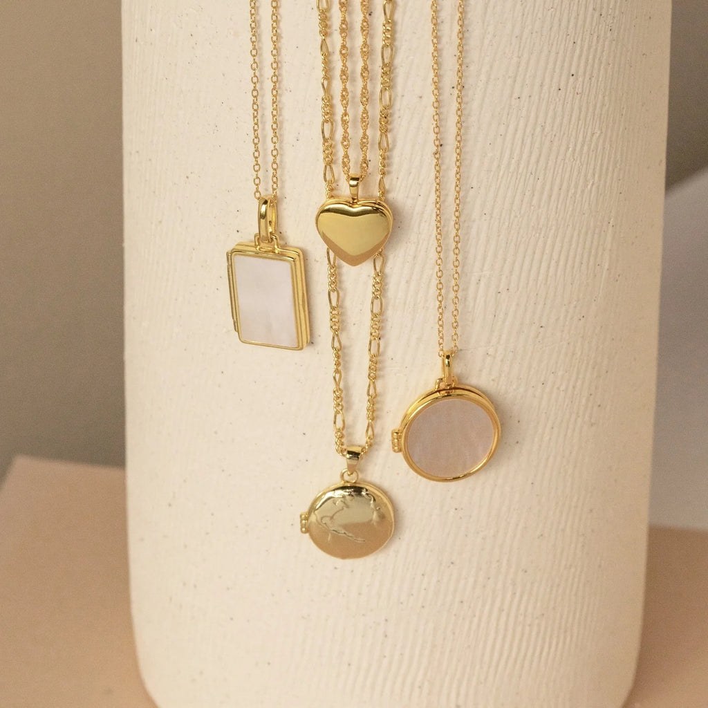 Pearl Disc Locket Necklace Silver 18K Gold Plated
