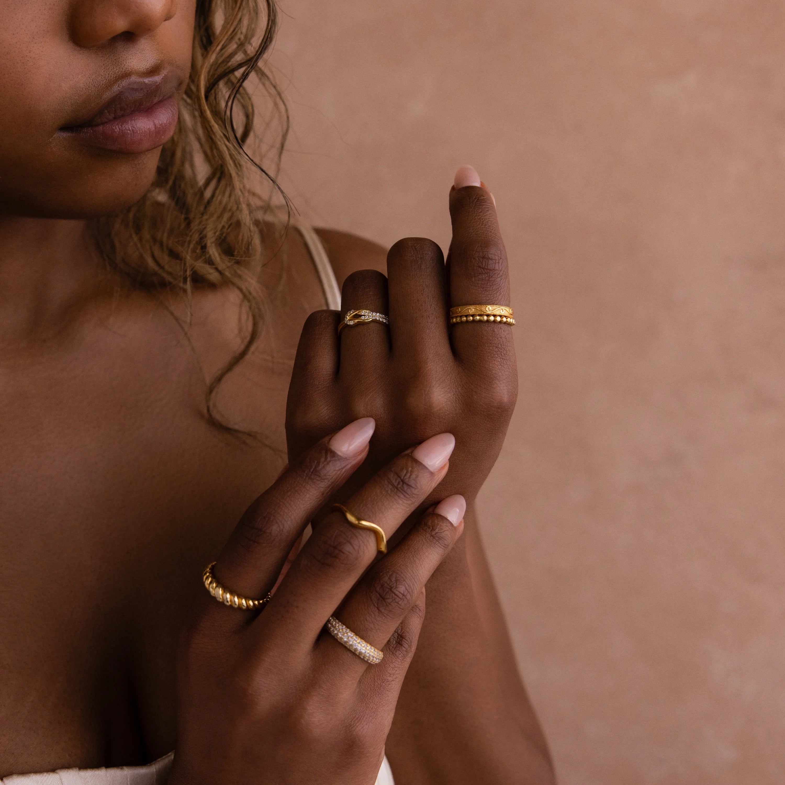 Pave Double Knot Ring Silver 18K Gold Plated