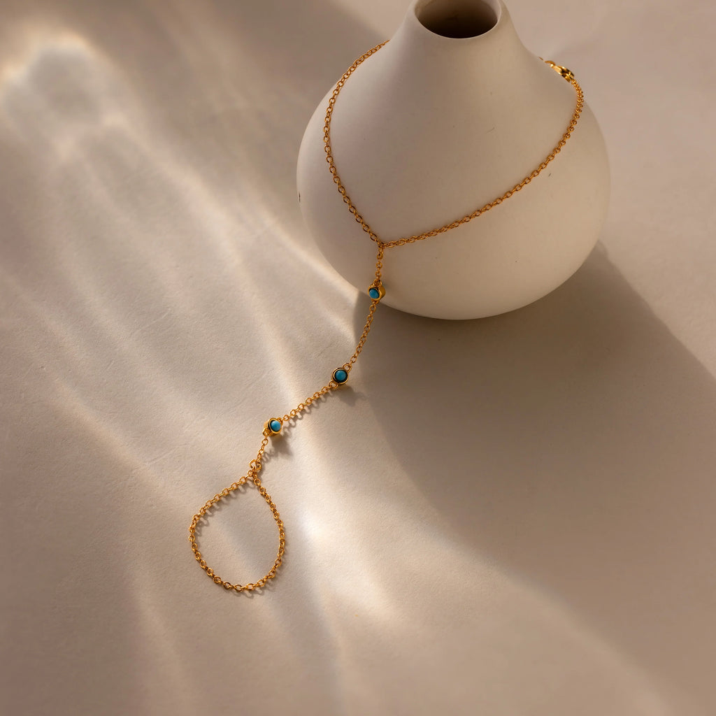 Turquoise Hand Chain Bracelet Silver 18K Gold Plated