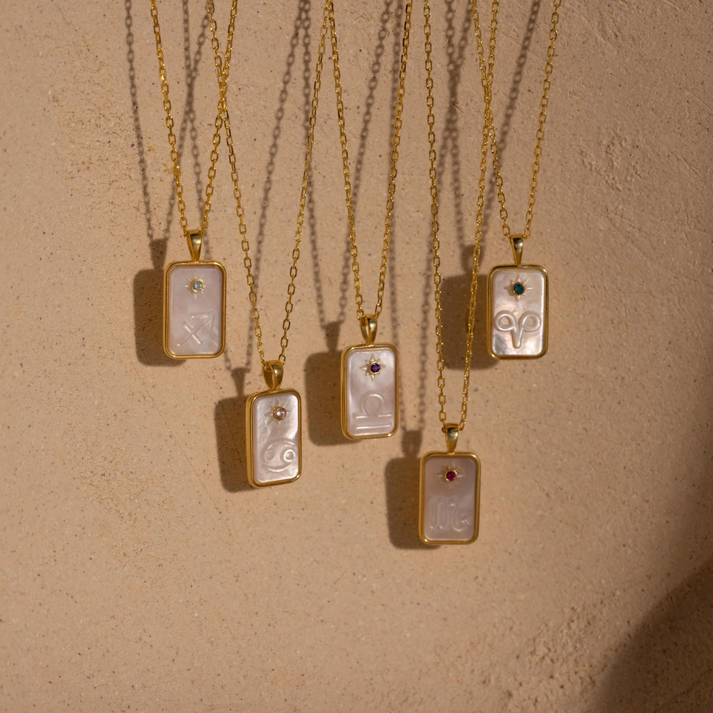 Pearl Zodiac Birthstone Necklace Silver 18K Gold Plated