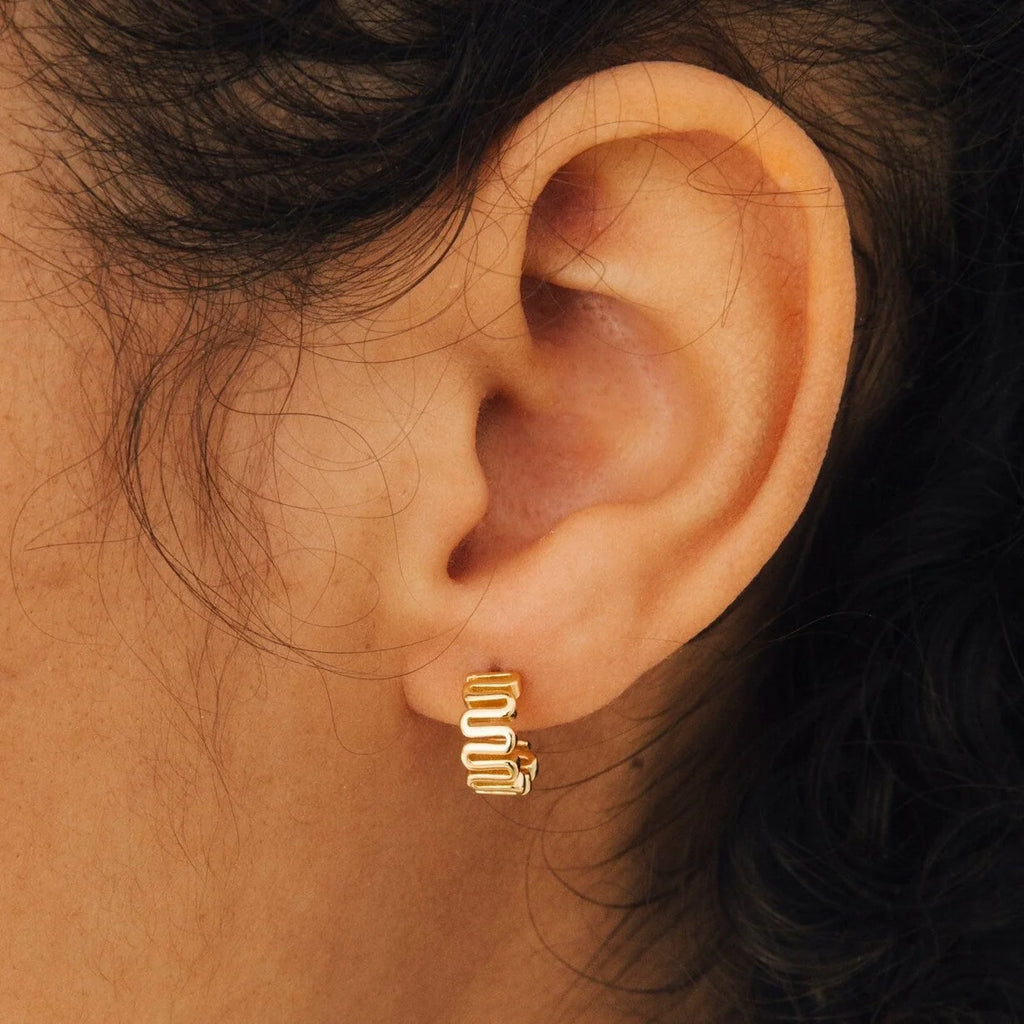 Maze Half Hoops Silver 18K Gold Plated