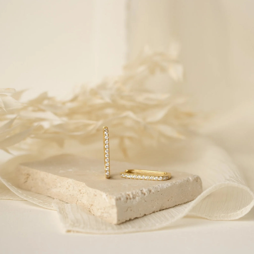 Pave Cable Link Earrings Silver 18K Gold Plated