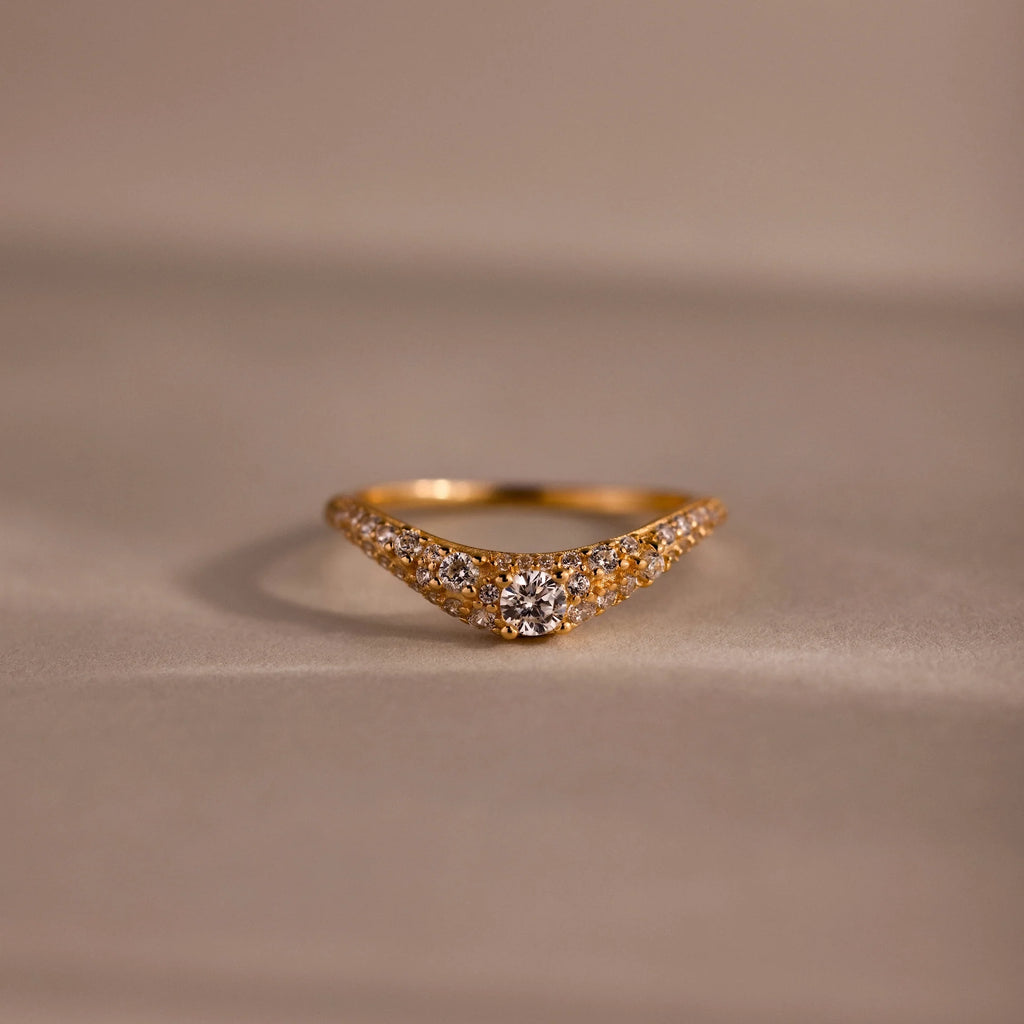 Pave Diamond Curve Ring Silver 18K Gold Plated