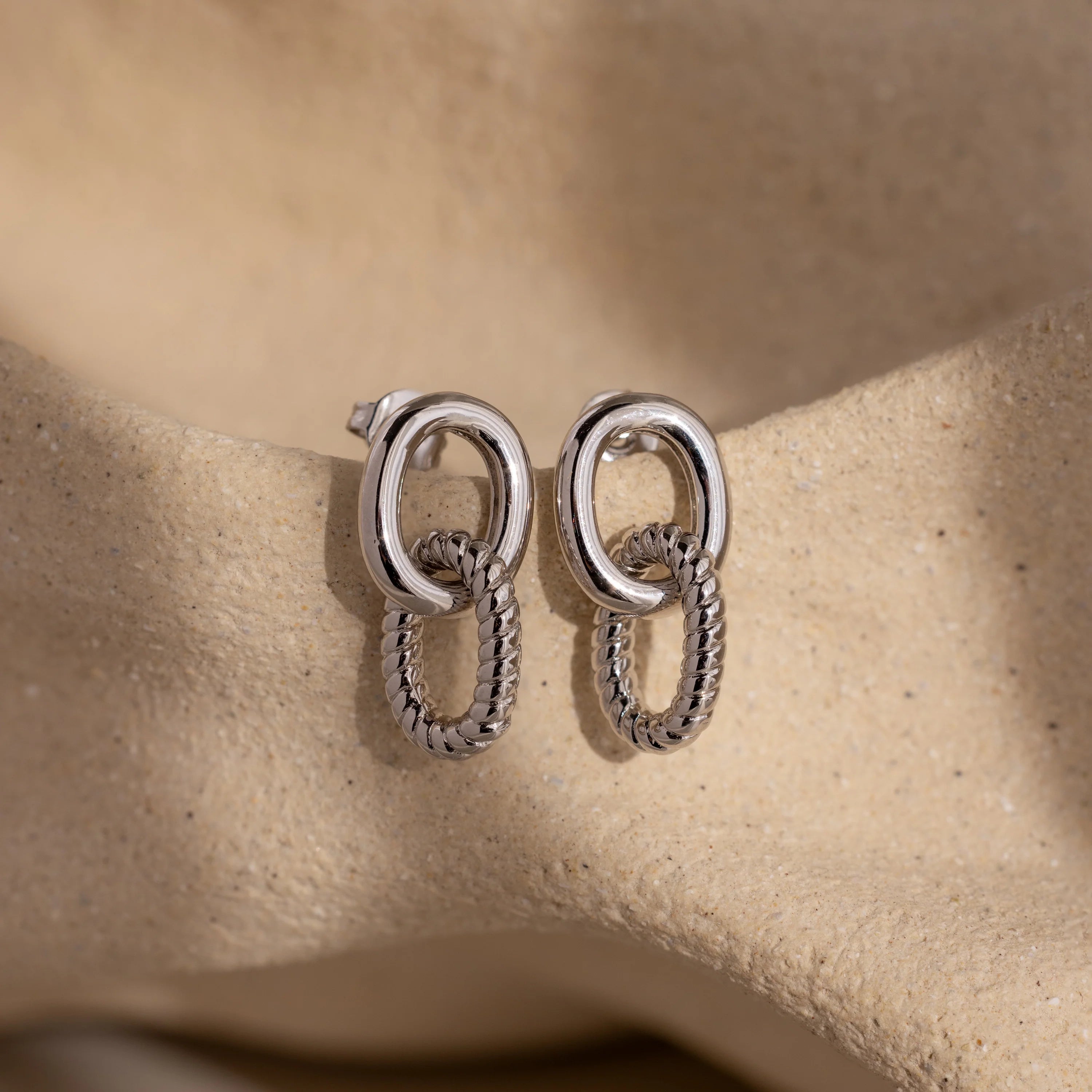 Twisted Link Earrings Silver 18K Gold Plated