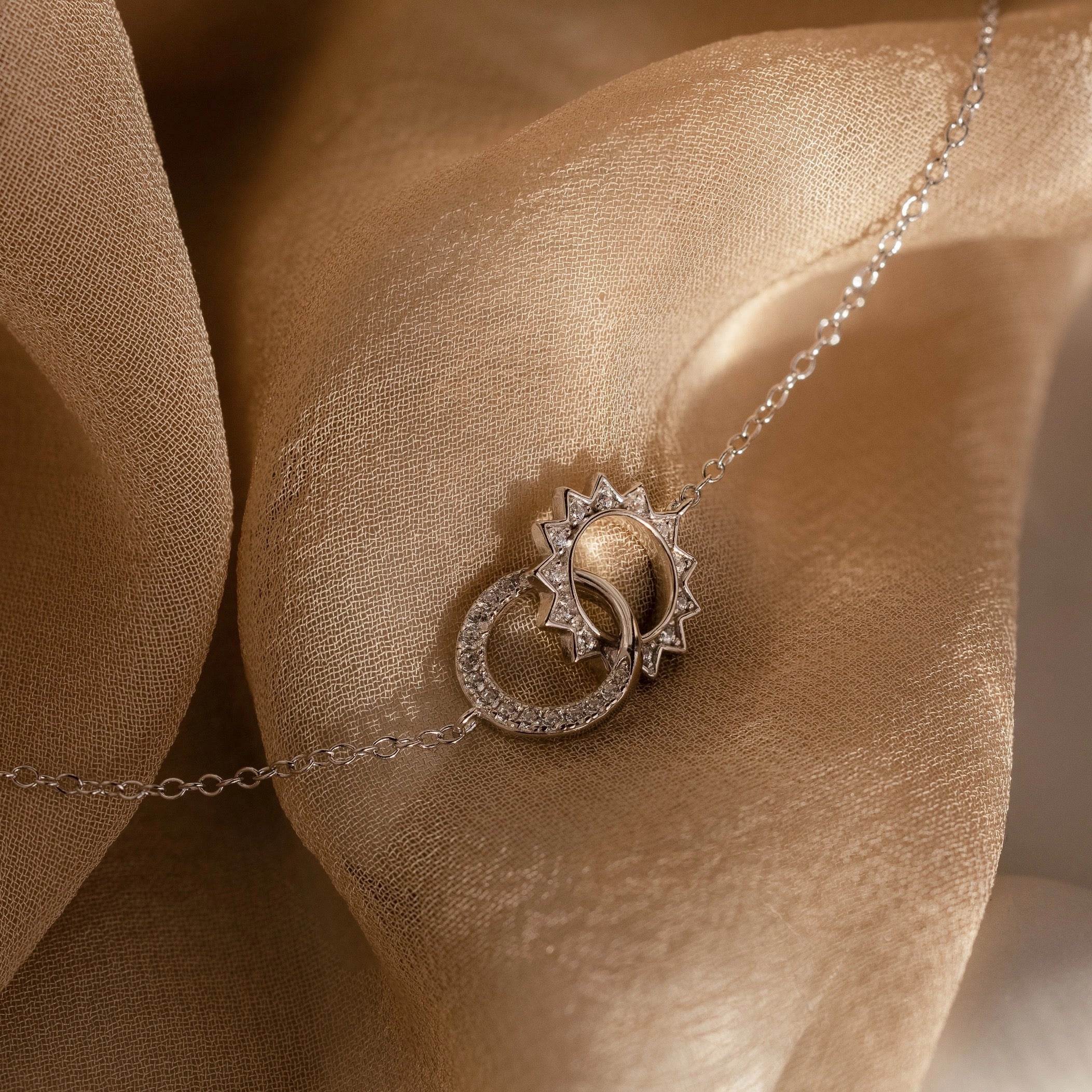 Sun & Moon Eternity Necklace Silver 18K Gold Plated