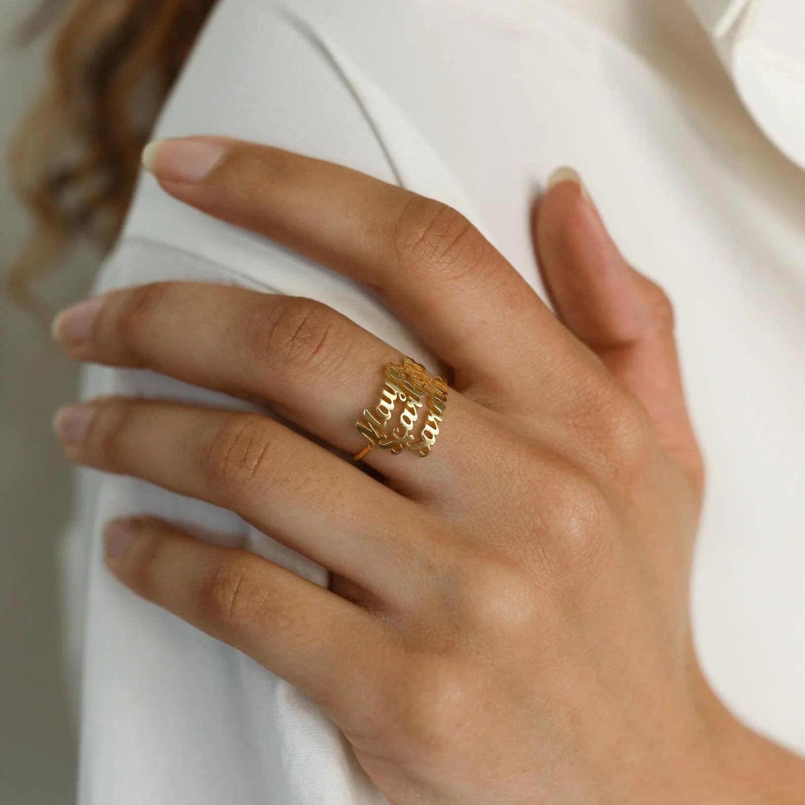 London Triple Name Ring Silver 18K Gold Plated