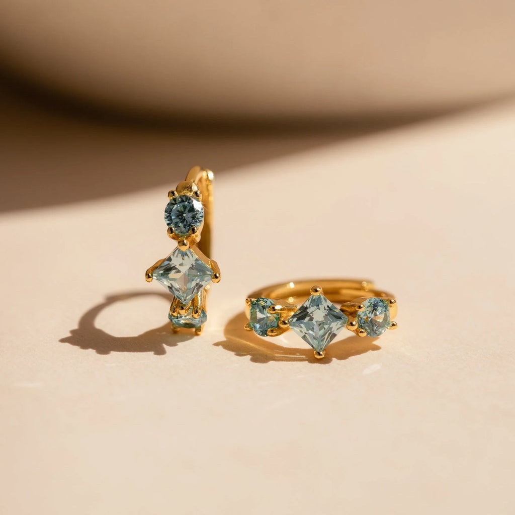 Aquamarine Huggie Hoops