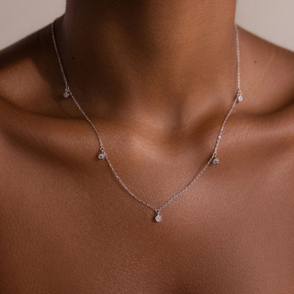 Diamond Station Necklace Silver 18K Gold Plated