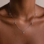 Diamond Station Necklace Silver 18K Gold Plated
