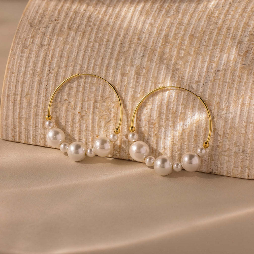 Statement Pearl Hoops  Silver 18K Gold Plated