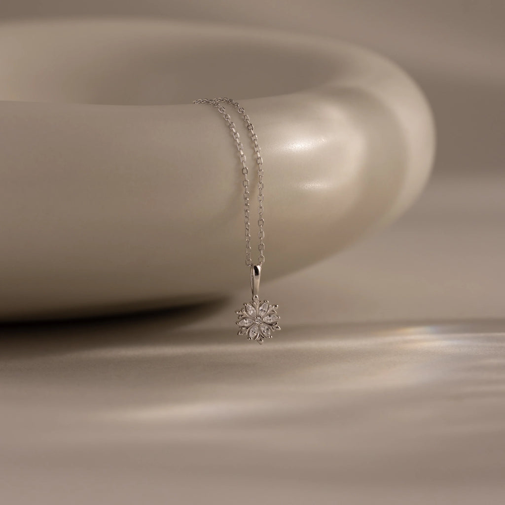 Diamond Poinsettia Necklace Silver 18K Gold Plated