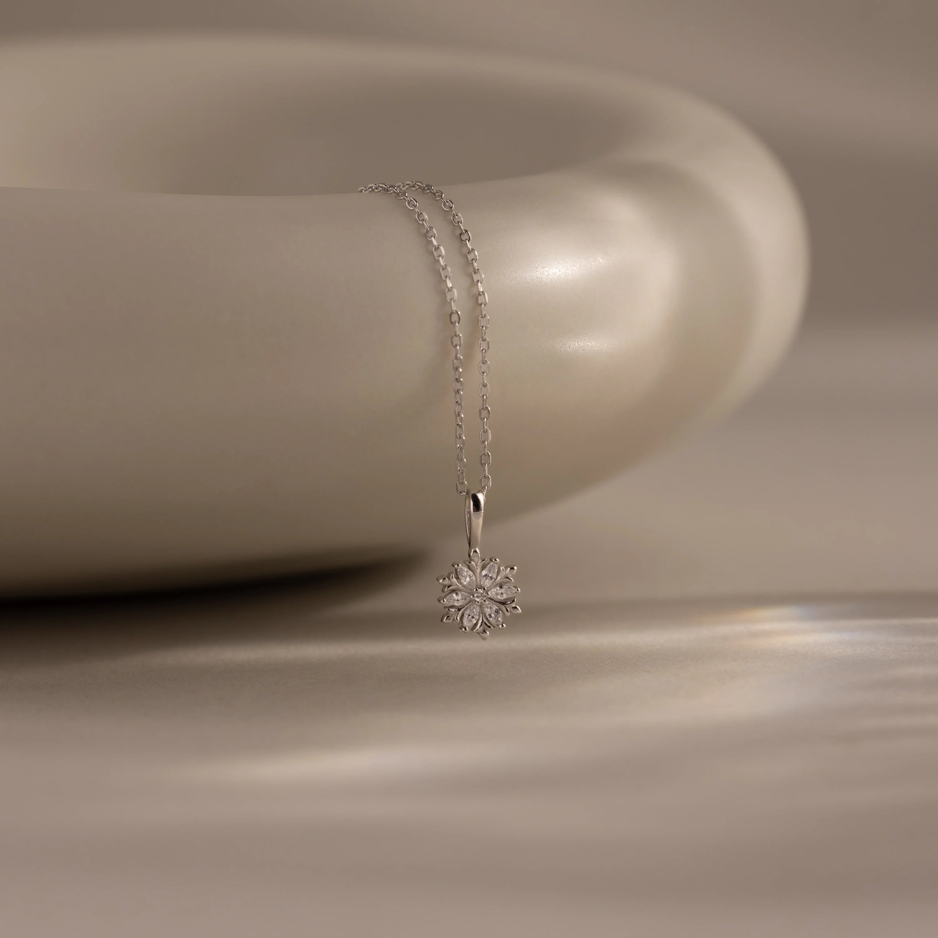Diamond Poinsettia Necklace Silver 18K Gold Plated