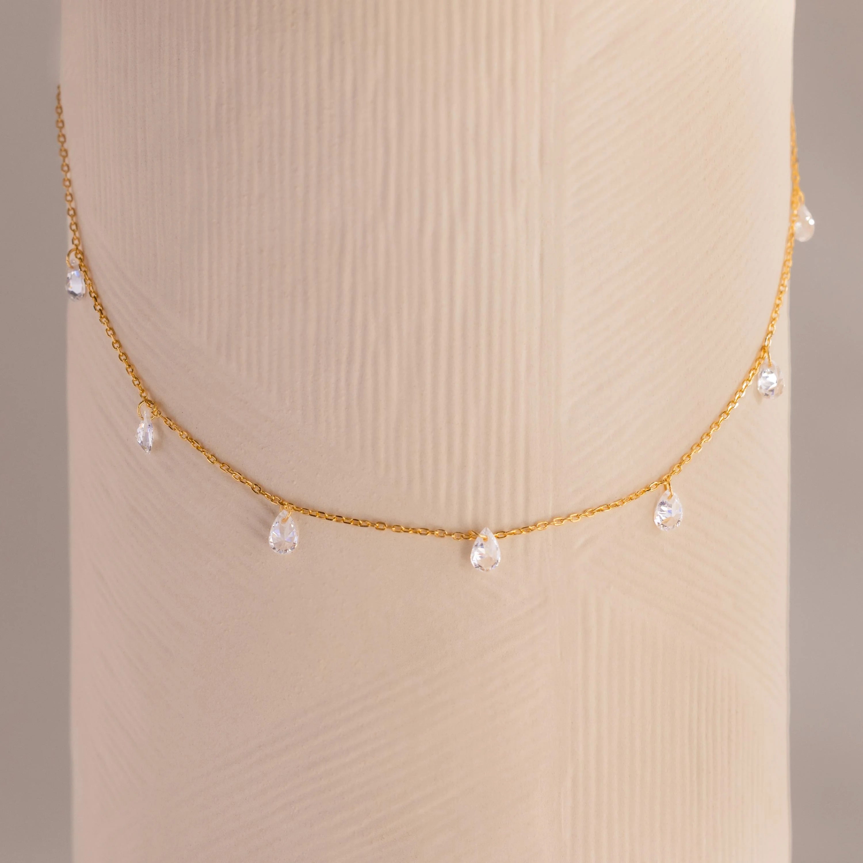 Diamond Drop Station Necklace Silver 18K Gold Plated