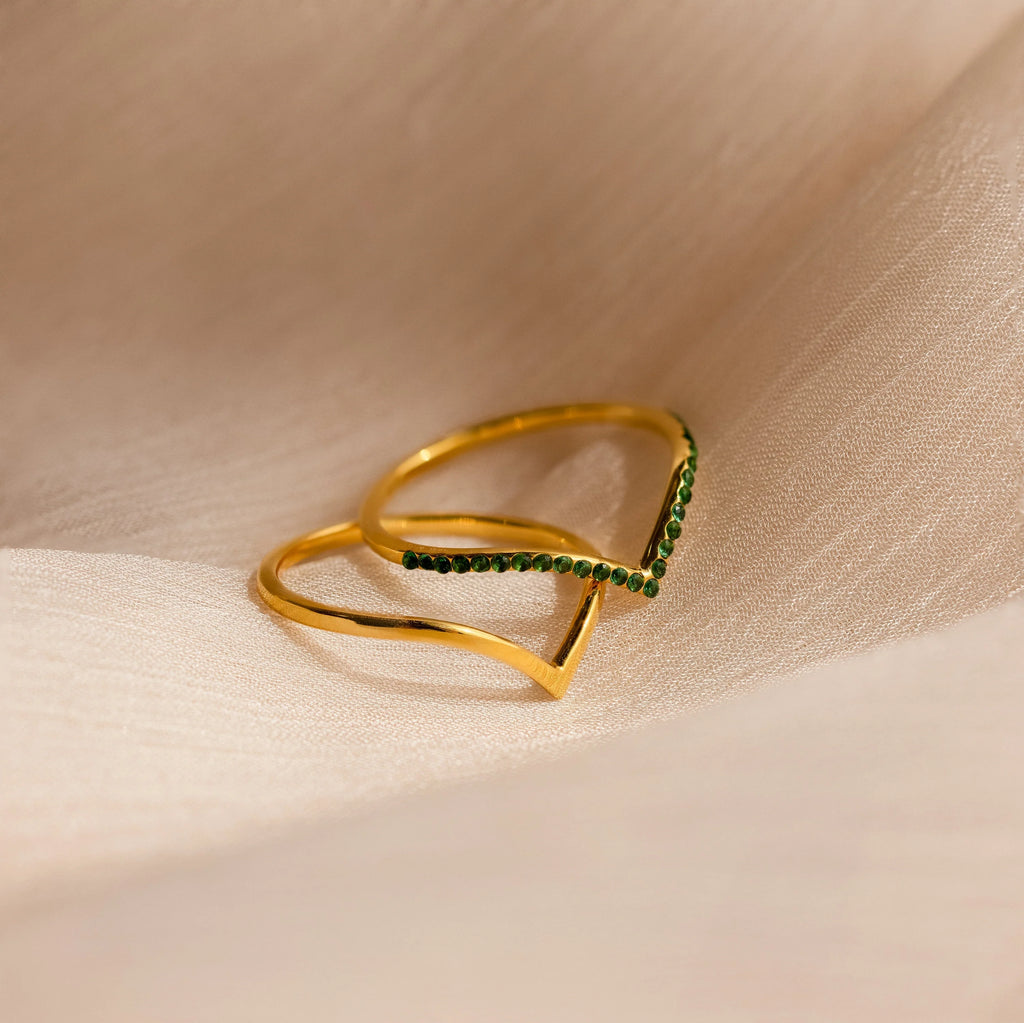 Chevron Birthstone Rings Set Silver 18K Gold Plated