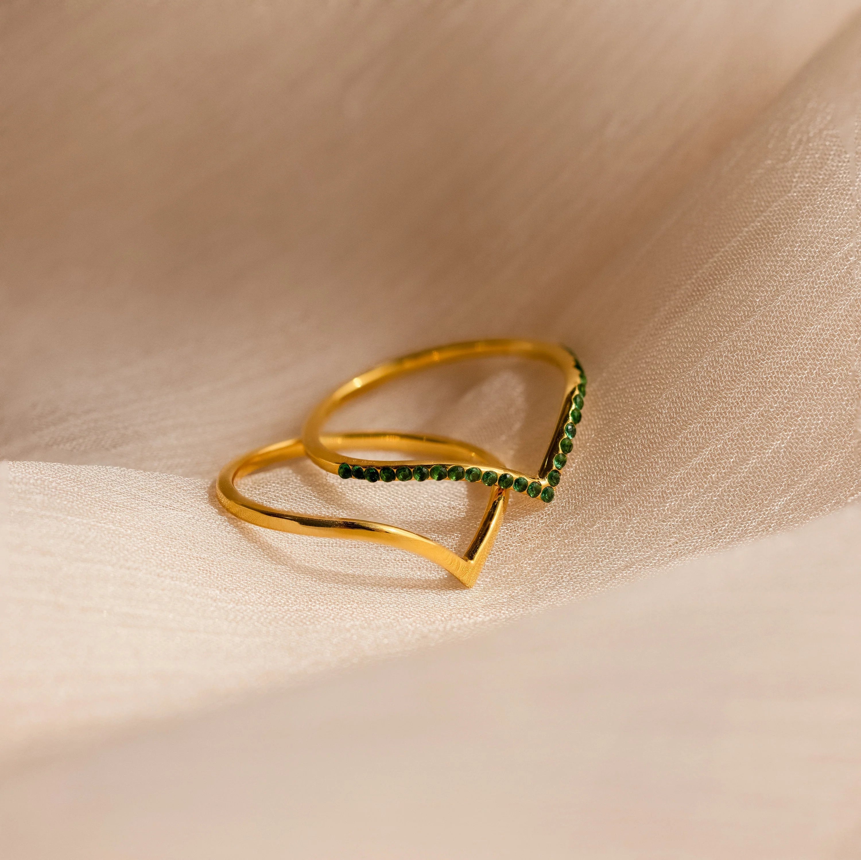 Chevron Birthstone Rings Set Silver 18K Gold Plated