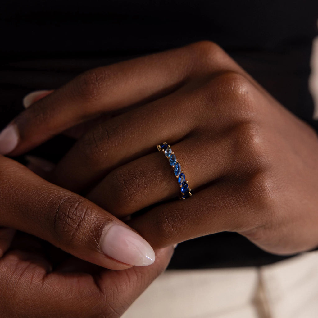 Aquamarine Marquise Ombre Ring  Silver 18K Gold Plated