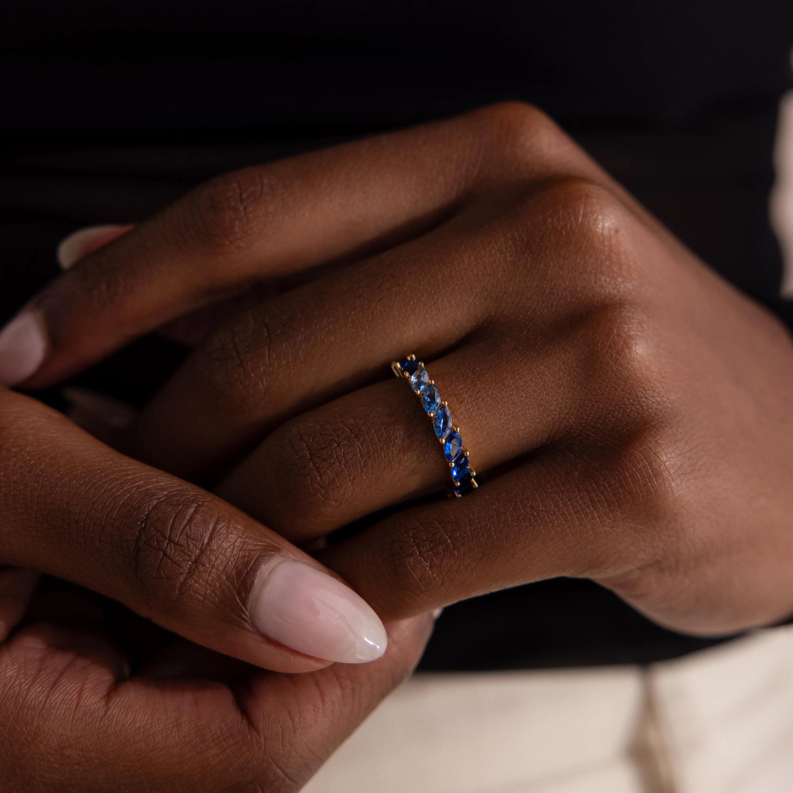 Aquamarine Marquise Ombre Ring  Silver 18K Gold Plated