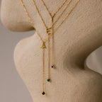 Initial Birthstone Lariat Necklace Silver 18K Gold Plated