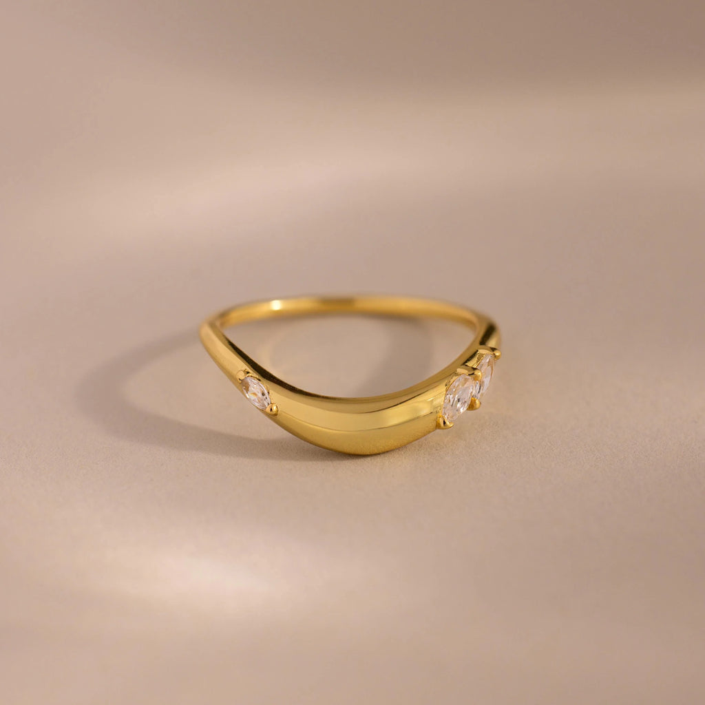 Organic Diamond Curve Ring Silver 18K Gold Plated