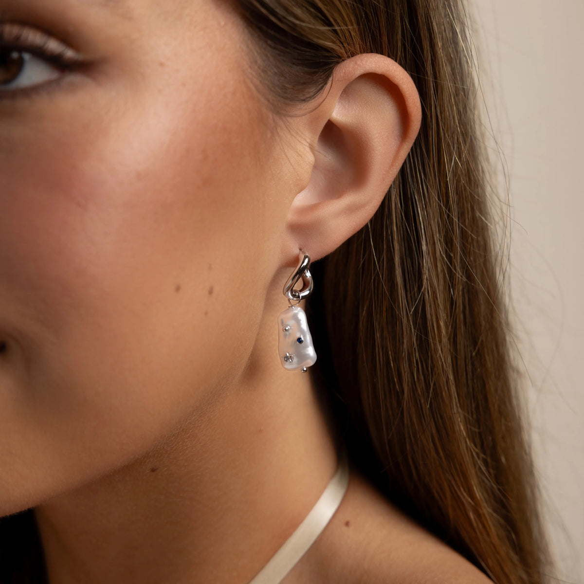 Starry Baroque Pearl Charm Hoops Silver 18K Gold Plated