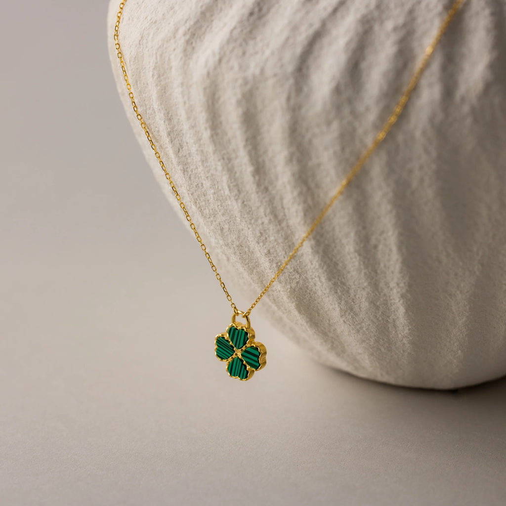 Gemstone Clover Necklace Silver 18K Gold Plated