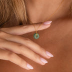 Round Jade Pendant Necklace Silver 18K Gold Plated