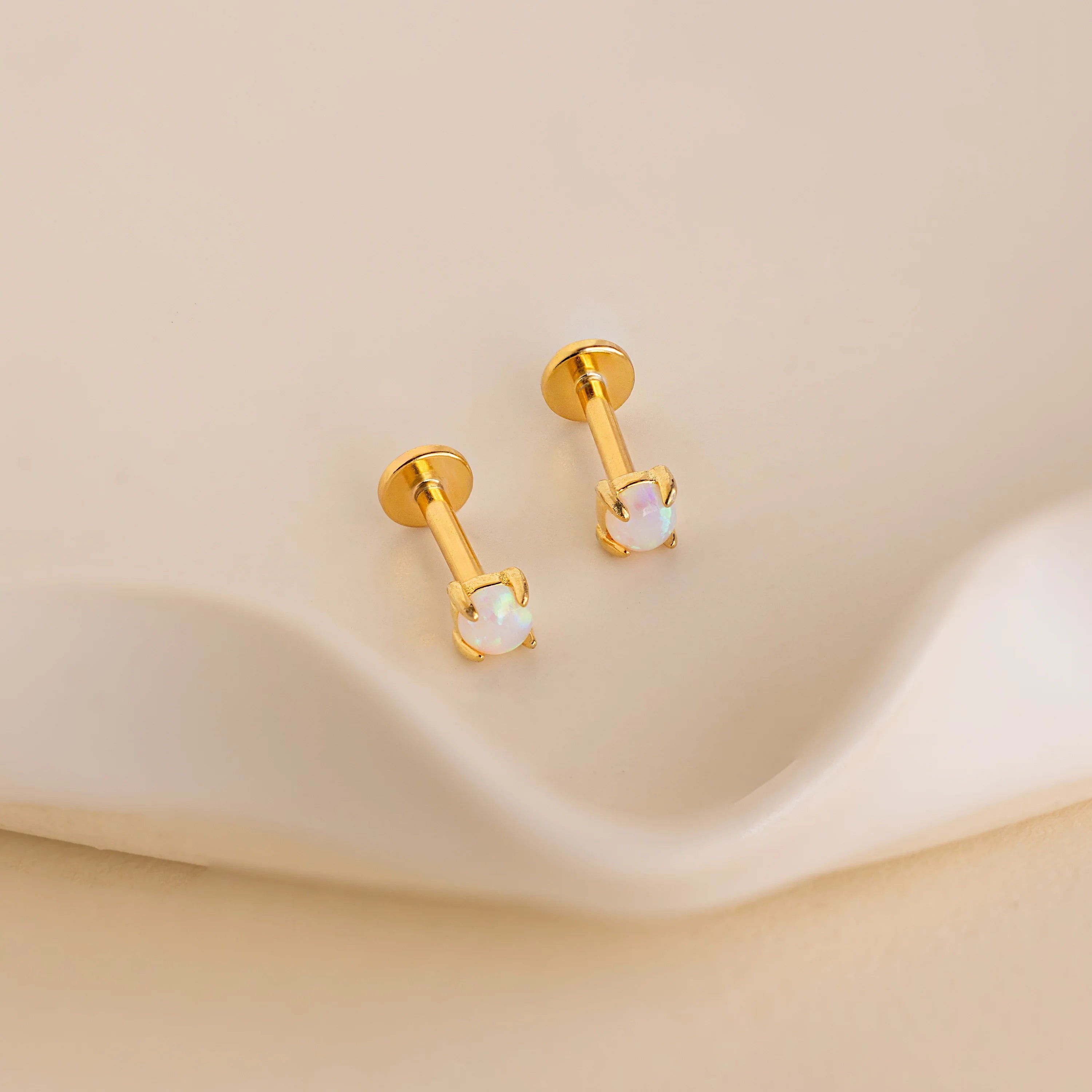 Opal Flat Back Studs Silver 18K Gold Plated