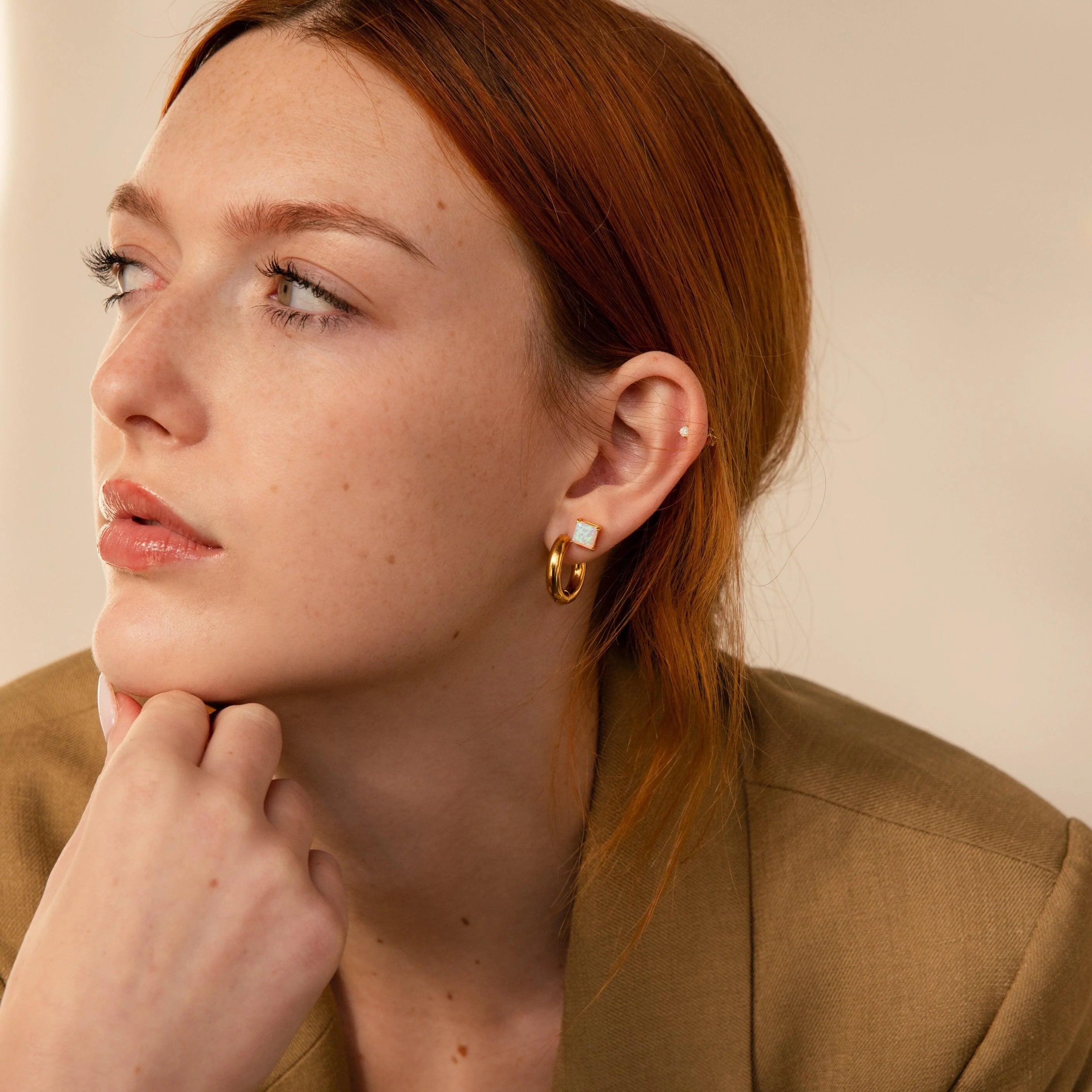 Princess Cut Opal Studs Silver 18K Gold Plated
