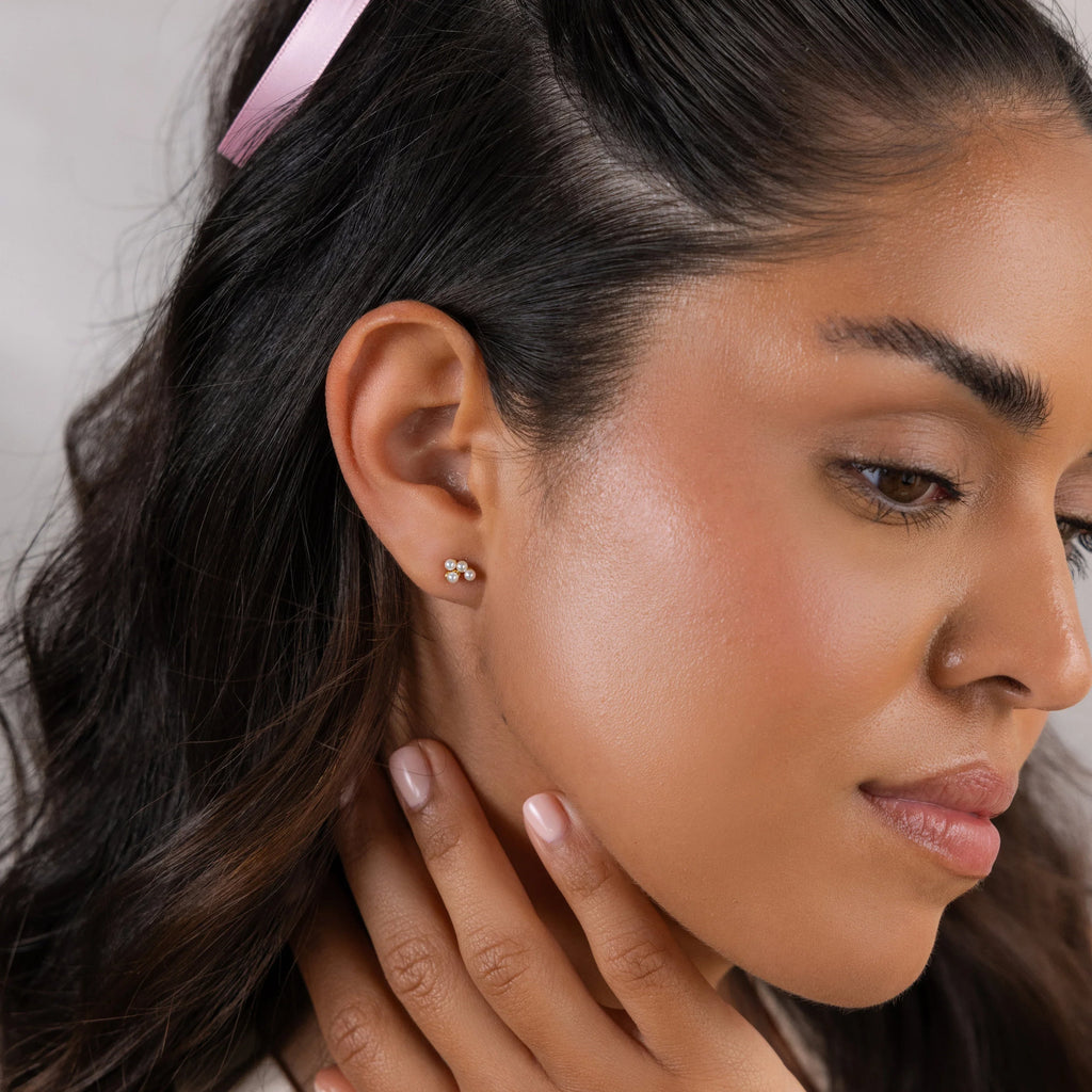 Pearl Cluster Drop Studs Silver 18K Gold Plated