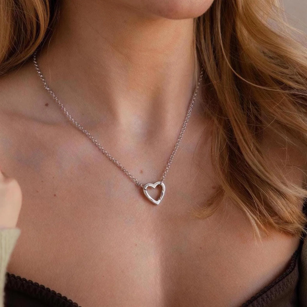 Rolo Heart Clasp Necklace Silver 18K Gold Plated