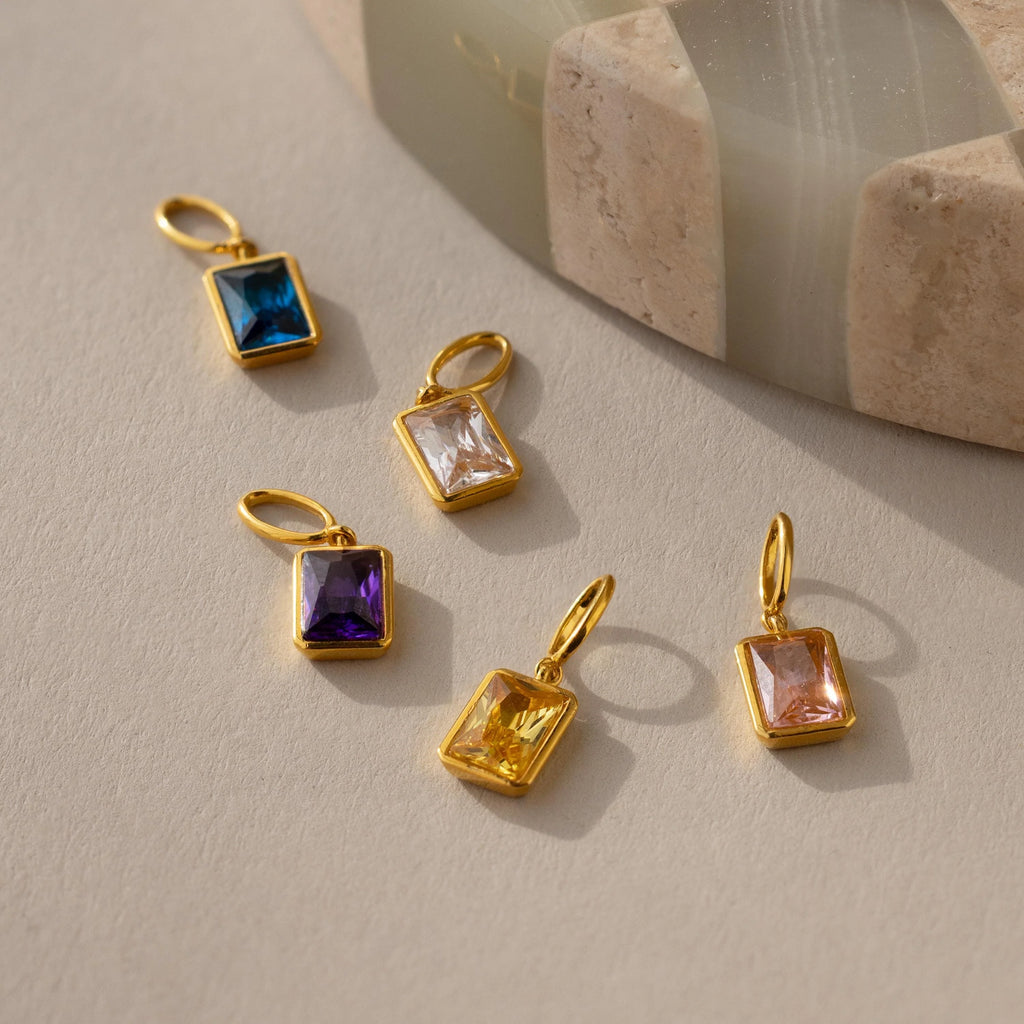 Aquamarine Emerald Cut Charm Silver 18K Gold Plated