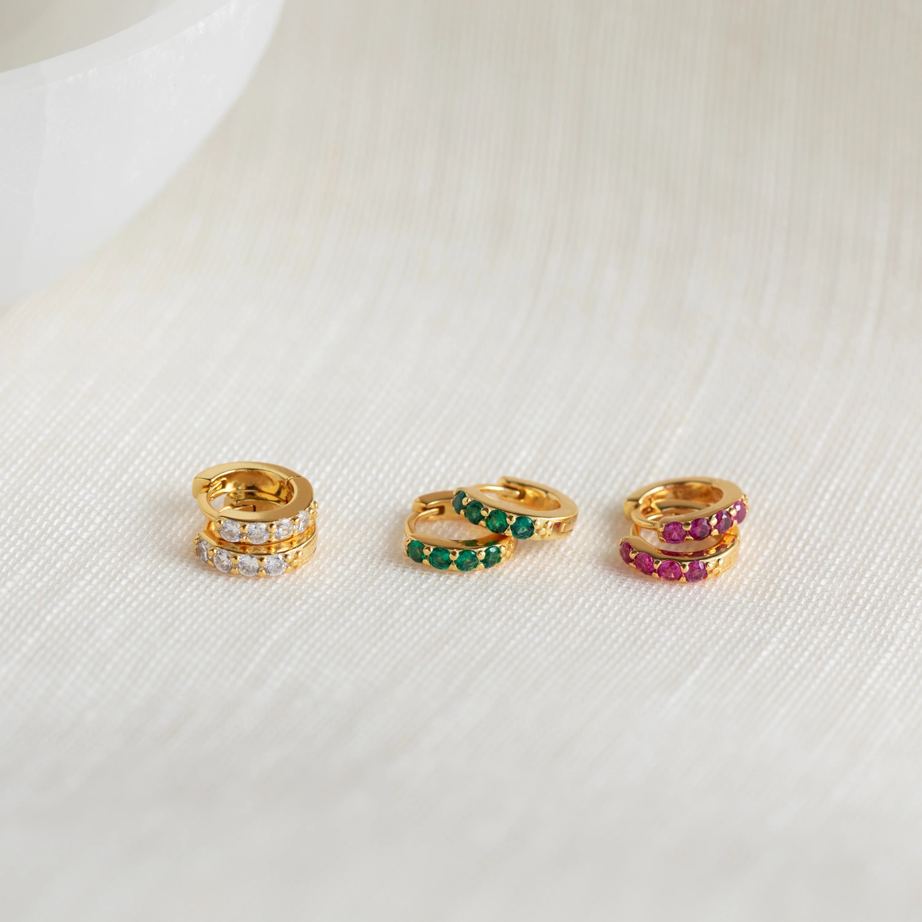 Elise Gemstone Huggies Set Silver 18K Gold Plated