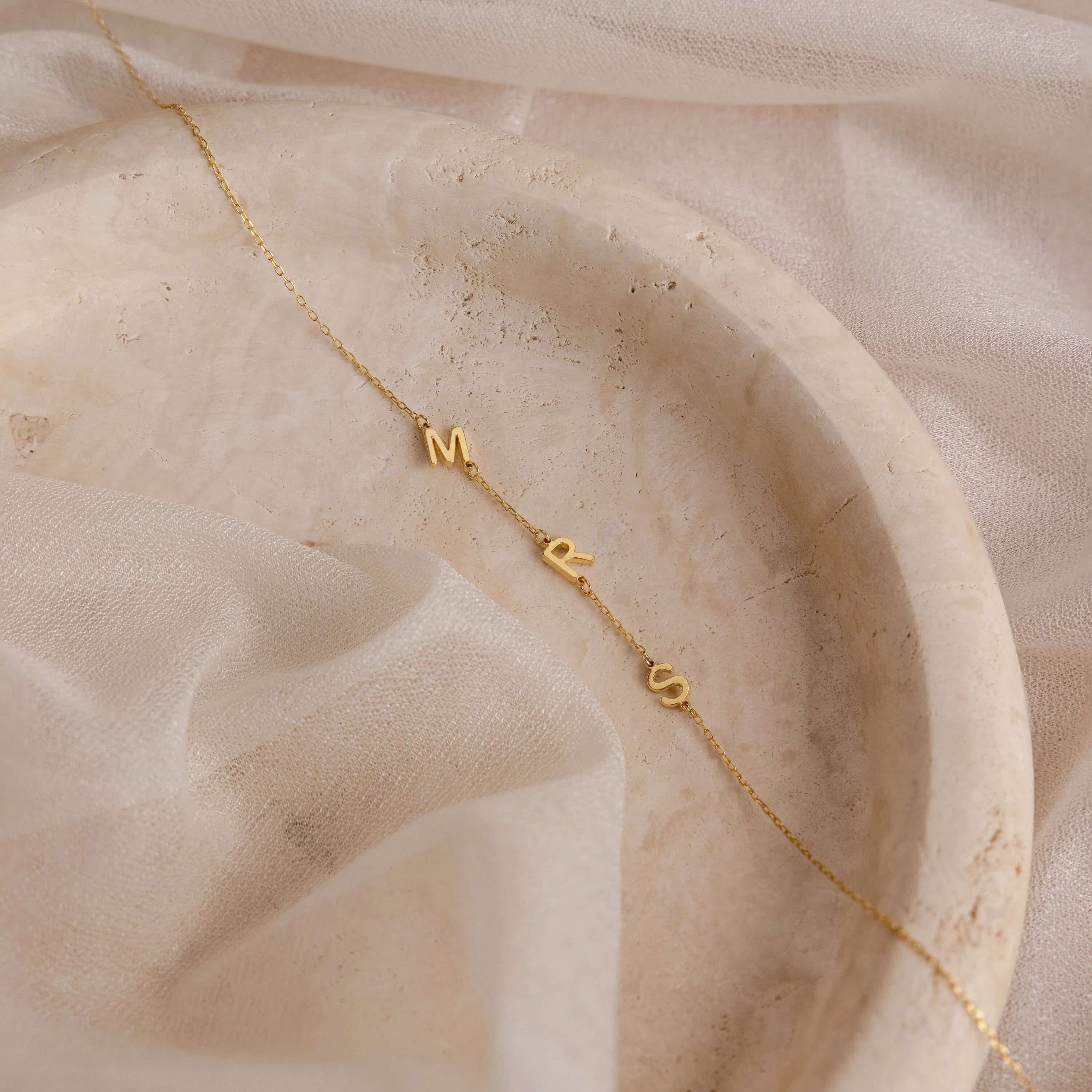 Sideways Initial Necklace Silver 18K Gold Plated