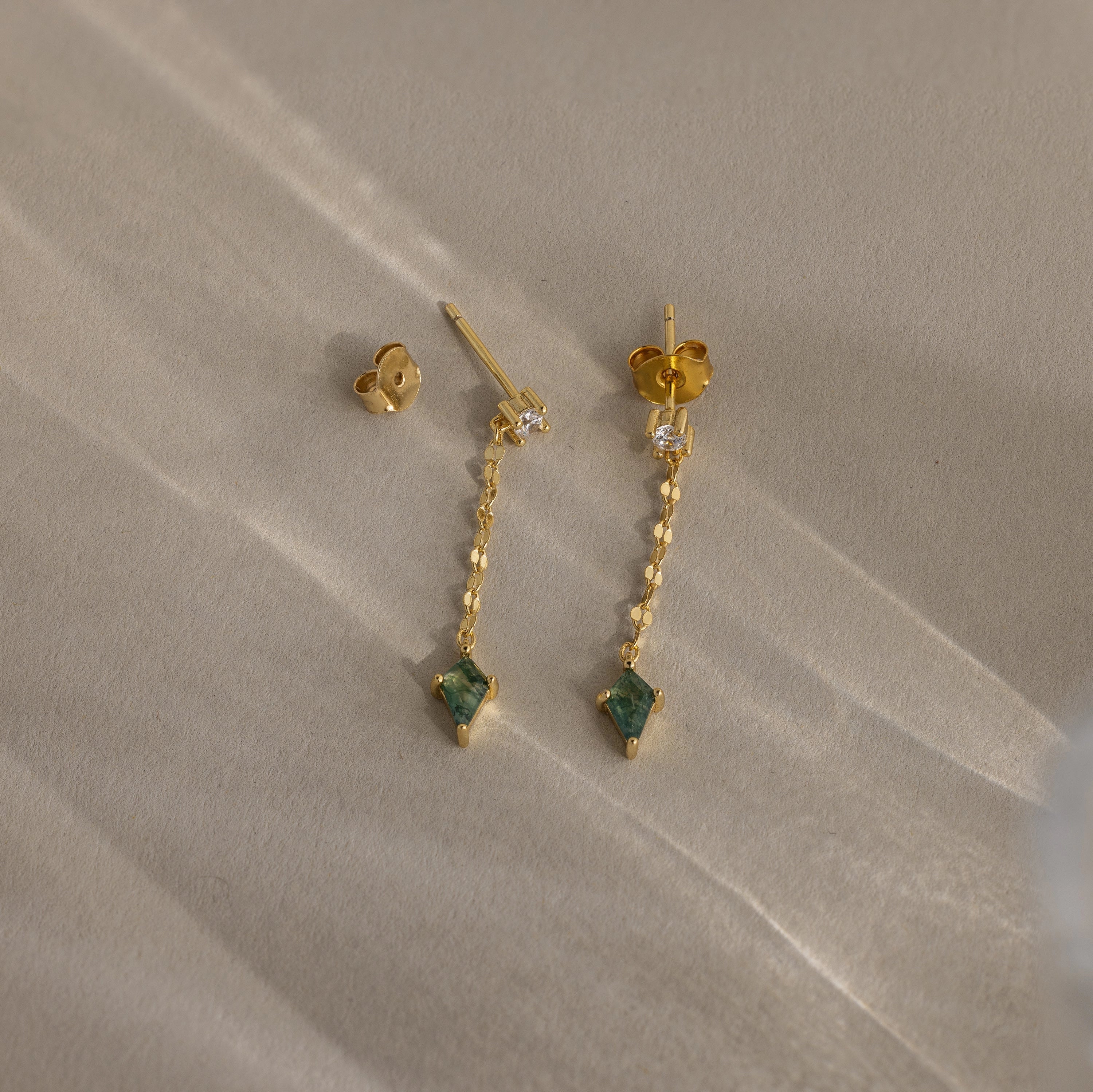 Agate Diamond Dangle Earrings Silver 18K Gold Plated