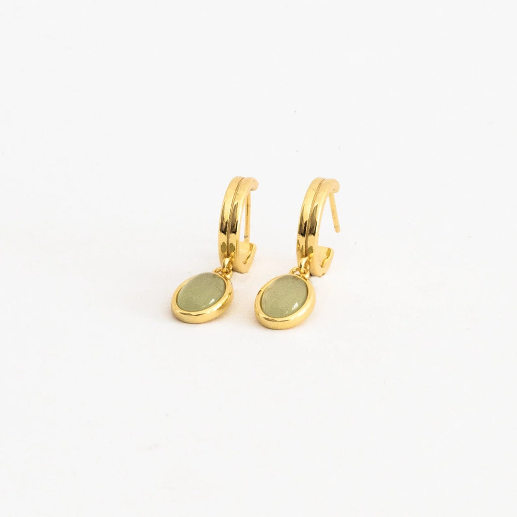 Jade Diamond Drop Hoops Silver 18K Gold Plated