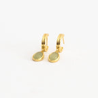 Jade Gemstone Drop Hoops Silver 18K Gold Plated
