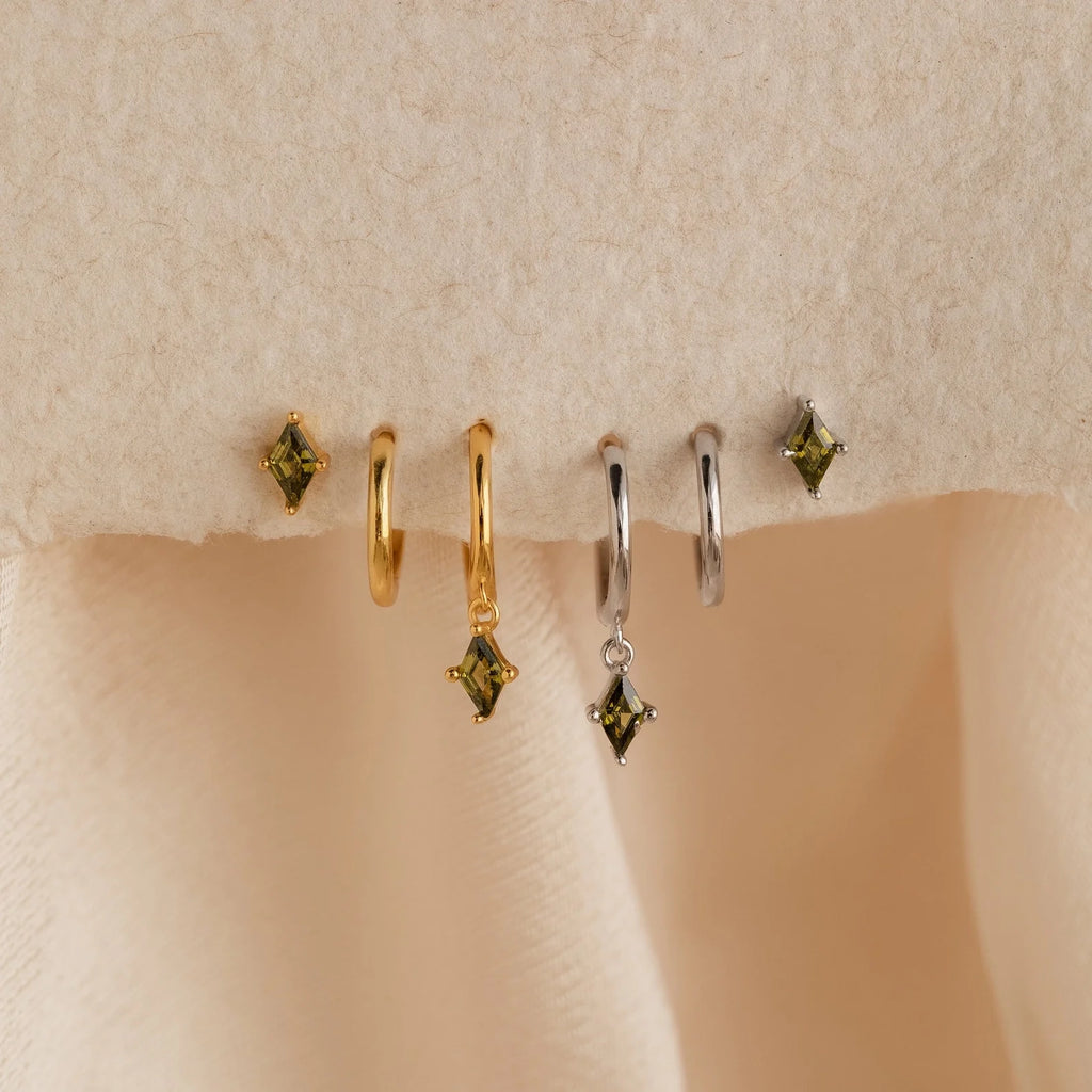 Peridot Earrings Set Silver 18K Gold Plated
