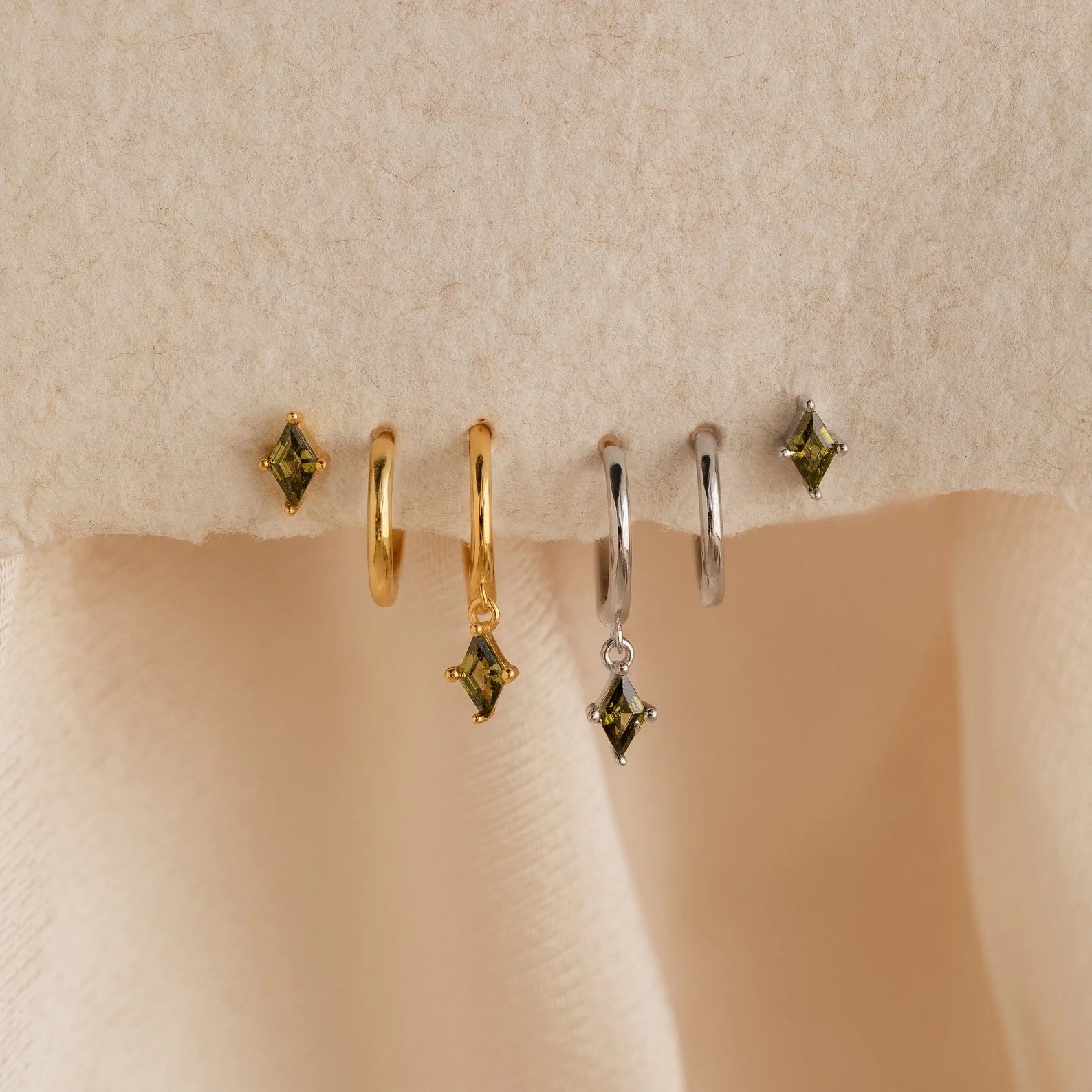 Peridot Earrings Set Silver 18K Gold Plated